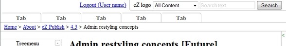 eZ Admin interface refresh concept protototype for ez Publish 4.3 on a small screen